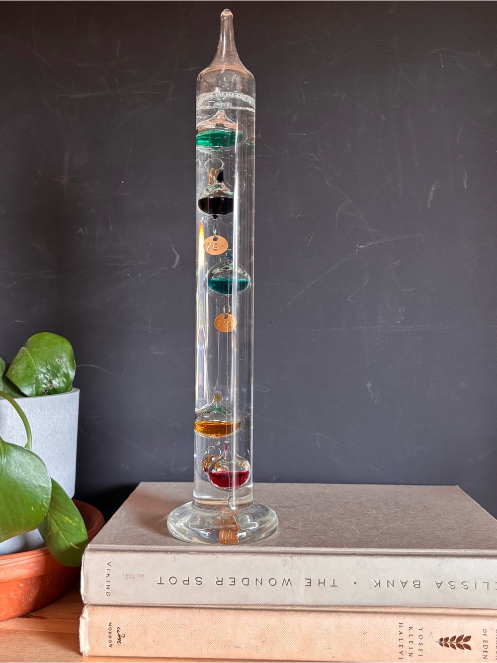 Galileo Glass Thermometer Temperature Gauge Colorful Floating Bulbs 10" Tall